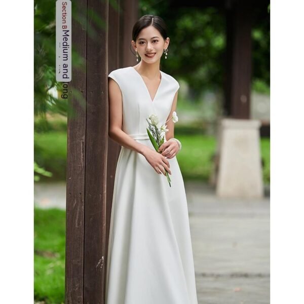 White Bridesmaid Dress Senior Dress Daily Style Formal Dress - Image 3