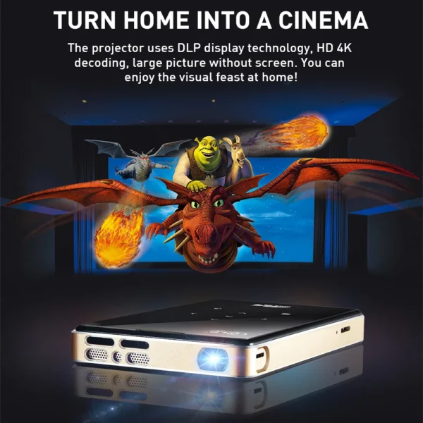 Salange DLP Projector Mini BT WiFi Android 9.0 4000mAh Battery 4K Miracast Airplay Mobile Smart Video Projector Smartphone - Image 5