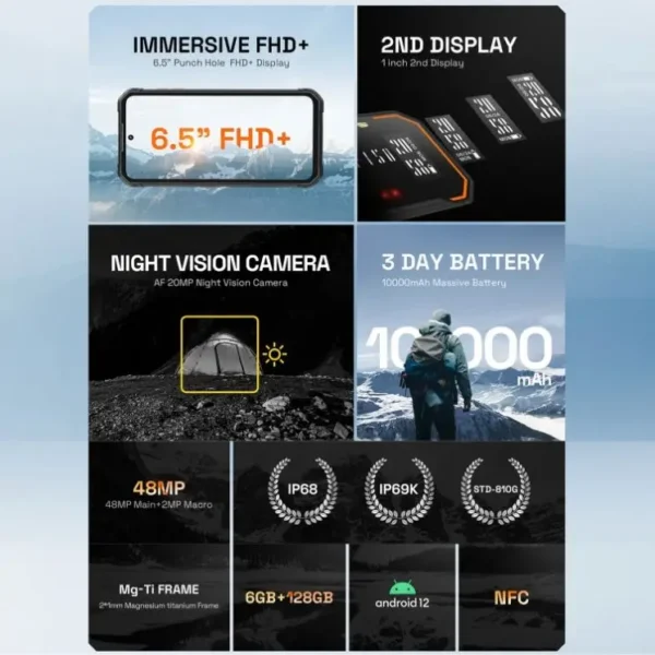 Factory IIIF150 B1 Pro Mobile Phone Night Vison 6GB+128GB IP68/IP69K 6.5 Inch Android 12  IIIF150 B1 Pro Rugged Smartphone Phone - Image 3