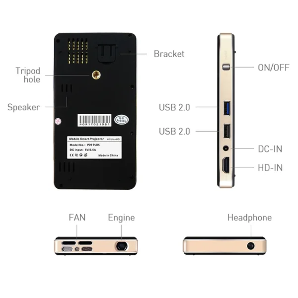 Salange DLP Projector Mini BT WiFi Android 9.0 4000mAh Battery 4K Miracast Airplay Mobile Smart Video Projector Smartphone - Image 2