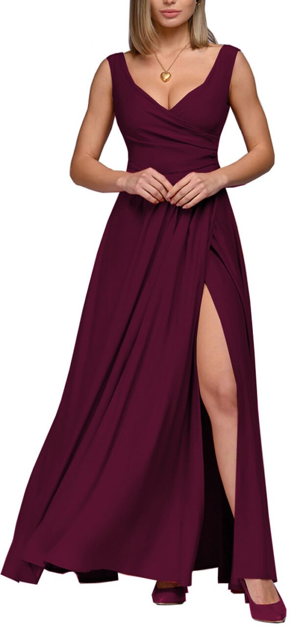 Solid Color Sleeveless Waist Formal Dress - Image 2