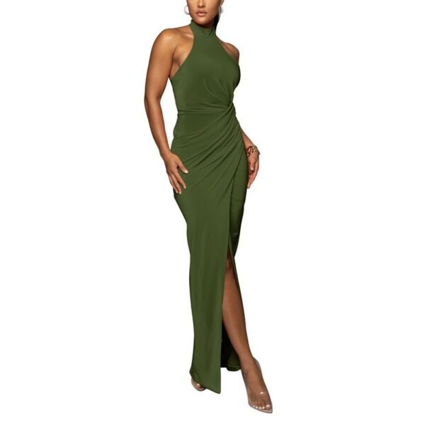 Halter Slit Formal Dress Long Dress Pleated Sleeveless - Image 5